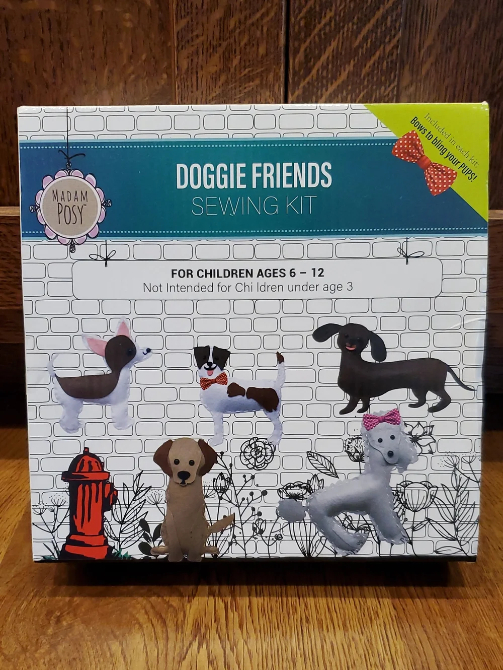 Madam Posy Doggie Friends Sewing Kit - Teal & White Box- NEW